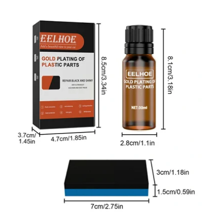 "Auton muoviosien kunnostusaine palauttaa kiillon, kiiltävät autonosat, helppokäyttöinen, suojaa UV-säteiltä."