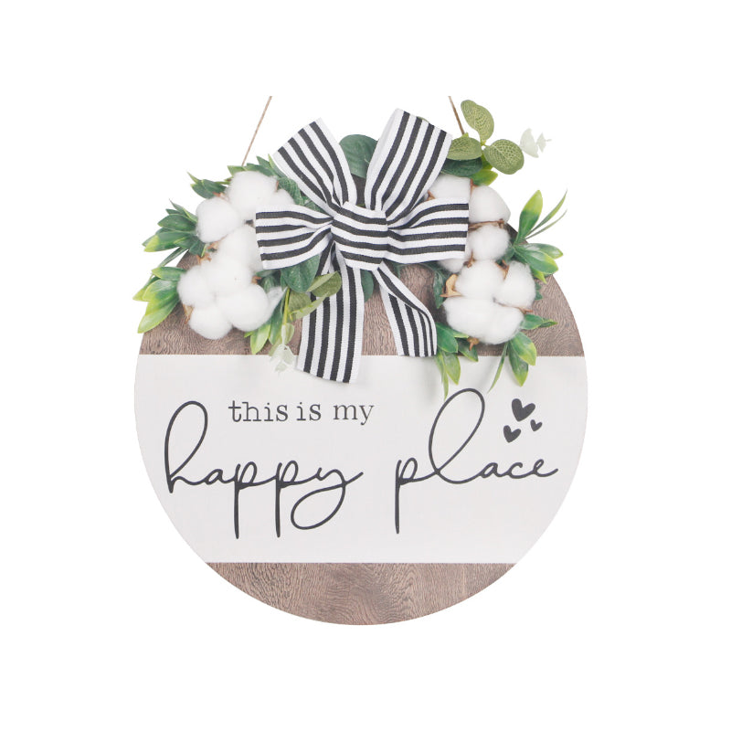 "Käsinmaalattu puinen ovisepple, valkoinen, vihreitä kasveja, sopii sisä- ja ulkokäyttöön, maalaischarmia"