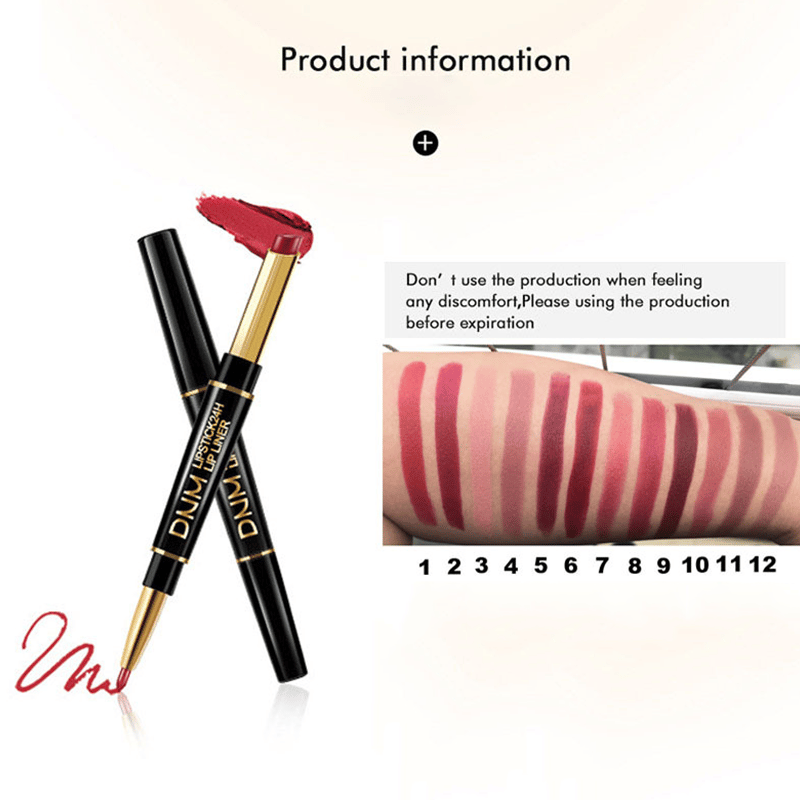 "Naisten 2-in-1 huultenrajauskynä ja huulipuna, vedenkestävä, kaksoispäämuotoilu, punainen ja kulta, kaunis meikkituote"