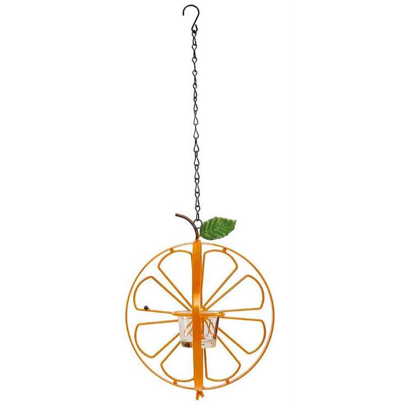 "Oranssi appelsiininmuotoinen linnunruokkija, kirkas ja kestävä, tuo väriä ja houkuttelee lintuja takapihallesi."