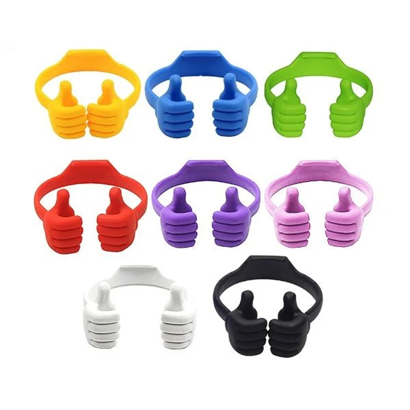 "Peukuttava puhelinteline, värikäs peukalo ylös -muotoilu, tukee useimpia puhelimia, leikkisä teknologian asuste kodille."