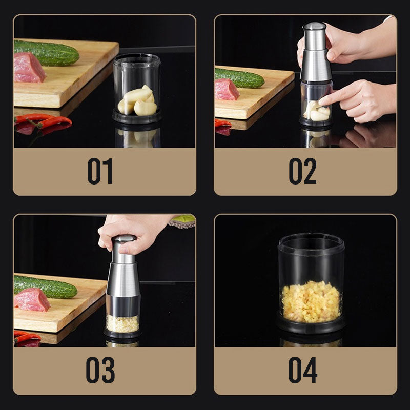 "Ruostumaton teräksinen musta valkosipulimylly, ergonominen kahva, kompakti ja kestävä, keittiöväline valkosipulin käsittelyy