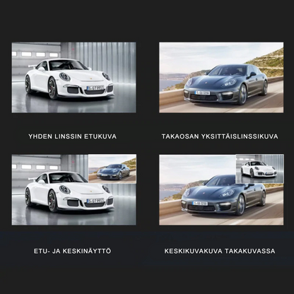 "1080P Full HD ajotallennin kosketusnäytöllä, laajakulmakamera edessä ja takana, tyylikäs musta muotoilu."