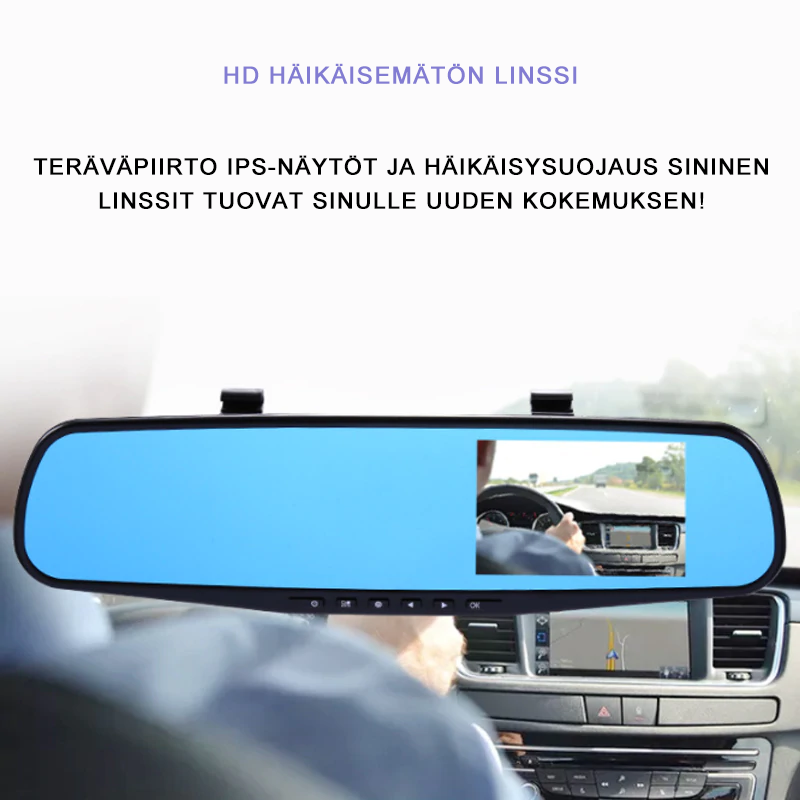 "1080P Full HD ajotallennin kosketusnäytöllä, laajakulmakamera edessä ja takana, tyylikäs musta muotoilu."