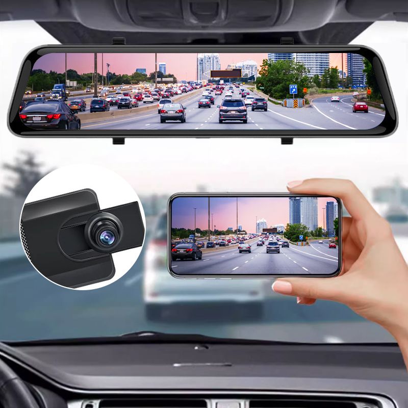 "12'' 4K HD kojelautakamera, laajakulma, pimeänäkö, 12'' näyttö, edessä 4K ja takana 2K, turvallinen ajo, helppo asennus"