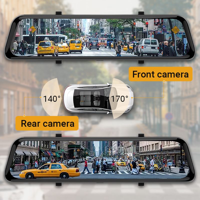 "12'' 4K HD kojelautakamera, laajakulma, pimeänäkö, 12'' näyttö, edessä 4K ja takana 2K, turvallinen ajo, helppo asennus"