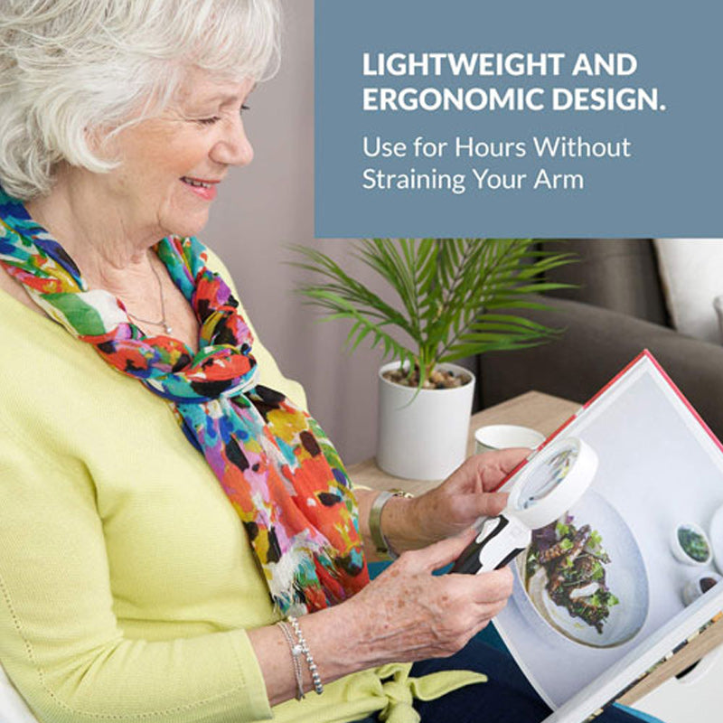 "20x optinen suurennuslasi LED-valolla, ikäystävällinen design, kirkkaat LED-valot, vahva suurennusteho, heikkonäköisille"