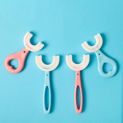 "360° lasten U-muotoinen hammasharja, sininen, pehmeä silikoni, hampaita ympäröivä helppokäyttöinen harjaus"