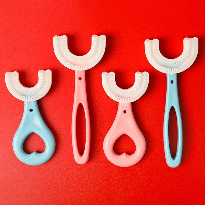 "360° lasten U-muotoinen hammasharja, sininen, pehmeä silikoni, hampaita ympäröivä helppokäyttöinen harjaus"