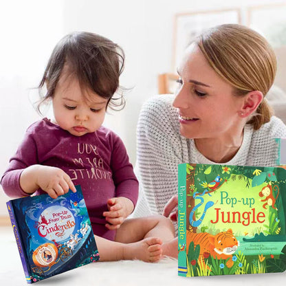 "3D satukirja lapsille dinosaurukset tuhkimolla, upea kolmiulotteinen muotoilu herättää tarinat visuaalisesti henkiin."