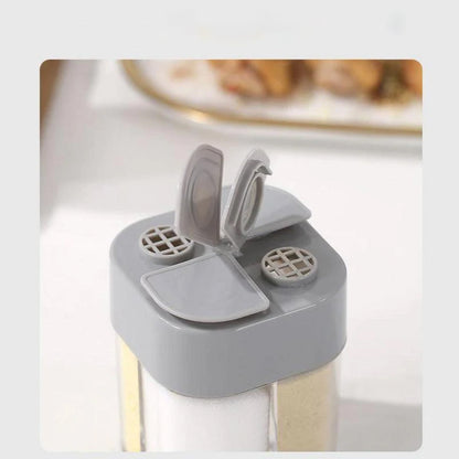 "4-in-1 maustepurkki, neljä lokeroa, läpinäkyvä; keittiöön ja BBQ-käyttöön; kompakti, kätevä säilytysratkaisu"