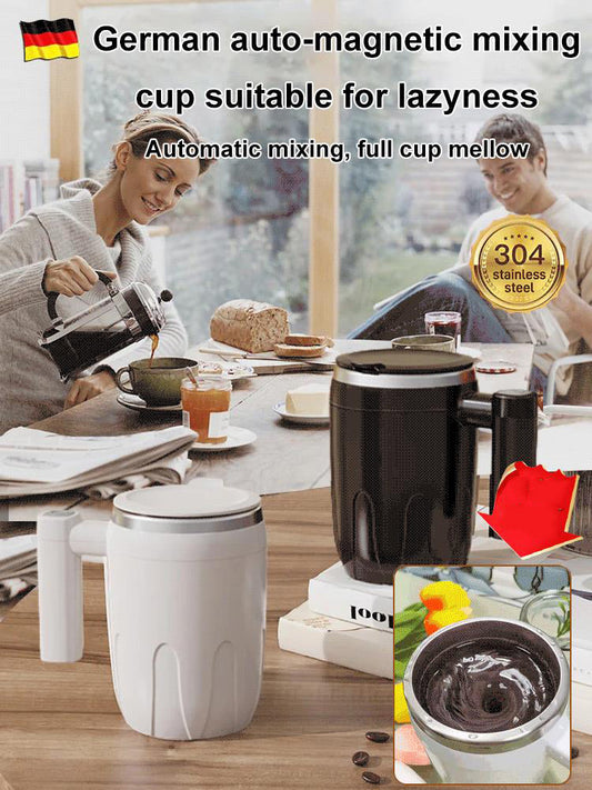 "Ainutlaatuinen magneettinen automaattinen sekoituskuppi, tyylikäs musta ja valkoinen, kompakti ja kannettava."