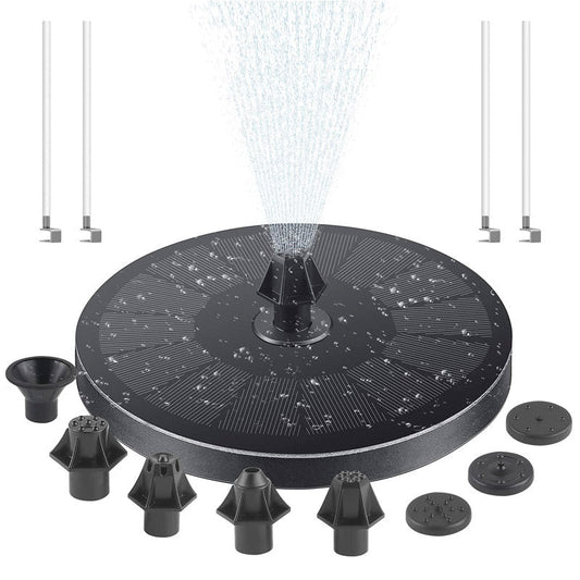 Aurinkovoimainen kelluva suihkulähde ulkokäyttöön, heijastaa auringonvaloa, luo lumoavan vesi-esityksen puutarhaan.