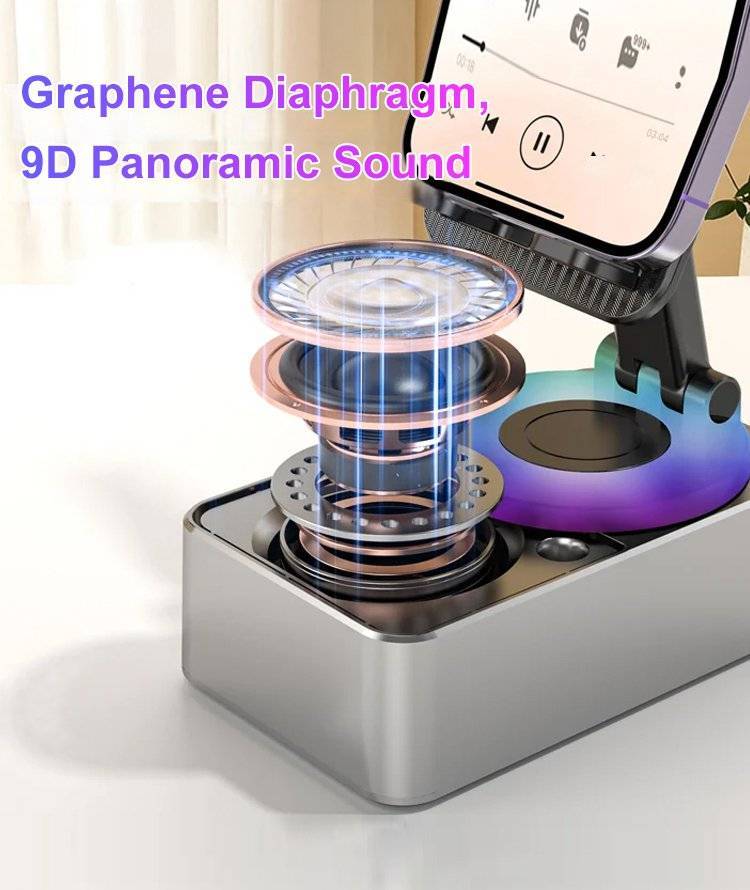 Bluetooth-telefonteline harmaa/musta, tukeva pidike, langaton musiikkisoitin, älypuhelimille, sisustukseen sopiva moderni muo