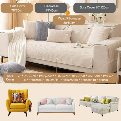 Chenille-kankainen sohvanpäällinen, harmaa, pehmeä pinta, suojaa sohvaa tahroilta ja lemmikkien jäljiltä, helppohoitoinen.