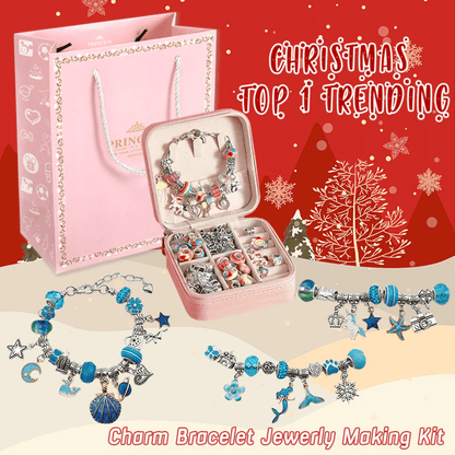 DIY-rannekorusetti lapsille; värikkäitä helmiä, hopeaketjuja ja riipuksia; luovaan ja hauskaan koruaskarteluun.