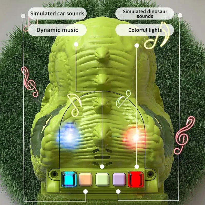 "Dinosaurus kuljetusauto, T-rex-etuseinä, valot ja äänet, lasten leikkiauto, ABS-muovi, seikkailulelu, dinosaurusystävällinen