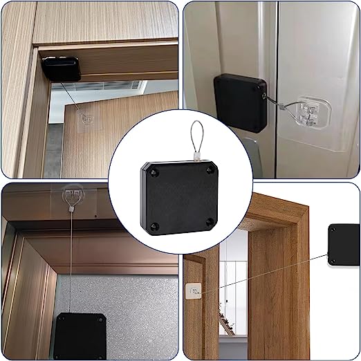 "Elegantti musta ja valkoinen automaattinen ovensulkija kotiin ja toimistoon, nopea asennus ja säänkestävä."