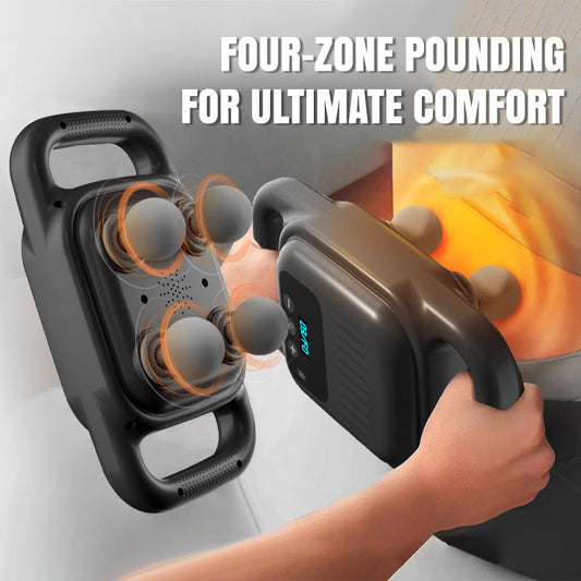 Iskuhierontalaite mustana, nelipääsuunnittelu, koko kehon lihasten rentouttamiseen ja kivun lievitykseen.