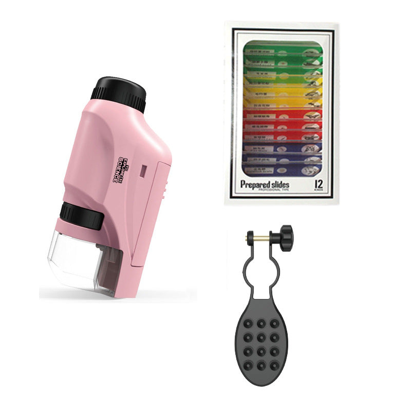 Kannettava lasten mikroskooppi 60-120x zoomilla, kirkkaat värit, moderni muotoilu, LED-valaisin tutkimista varten.