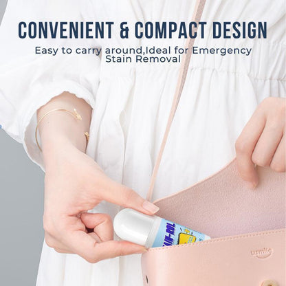 Kompakti roller-ball tahranpoistoaine, valkoinen muovikorkki. Täydellinen eri kangasmateriaaleille ja vaativille tahroille.