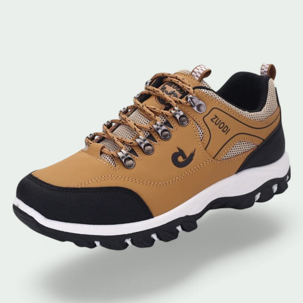 "Miesten hengittävät vaelluskengät, kestävä keinonahka, klassinen nauhoitus, joustava pohja, moderni ulkonäkö."