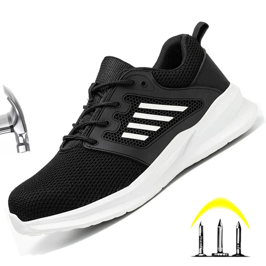 Miesten kevyet mustat teräskärkiset turvakengät, tyylikäs design ja turvallinen, liukuesteiset ja hengittävät työjalkineet.