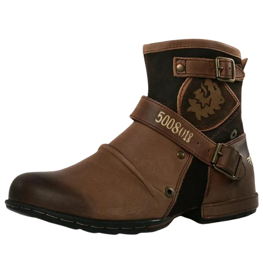 "Miesten käsintehdyt vintage nahkasaappaat, ruskea, liukumaton pohja, ajaton tyyli, täydellinen arkeen ja juhlaan."