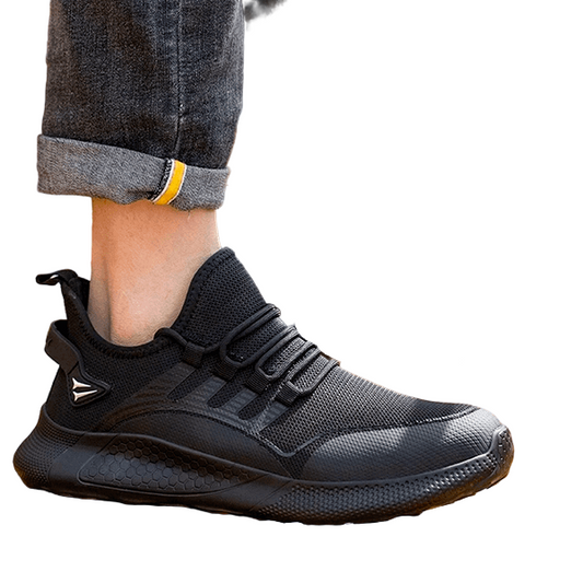 Miesten turvakengät, moderni design, mustat, iskunkestävät ja liukumattomat, paksu pohja, täydellinen työpäiville.