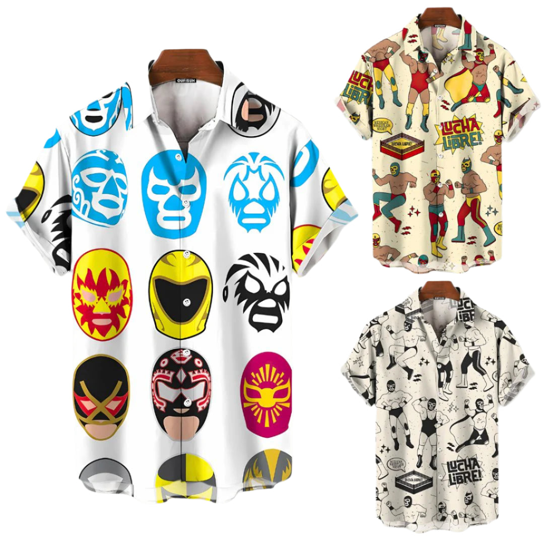 "Miesten värikäs luchador T-paita, rento tyyli, kirkkaat värit, kevyt ja hengittävä materiaali, kesäpäiville."