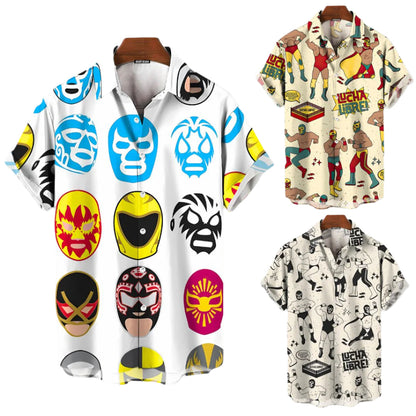 "Miesten värikäs luchador T-paita, rento tyyli, kirkkaat värit, kevyt ja hengittävä materiaali, kesäpäiville."