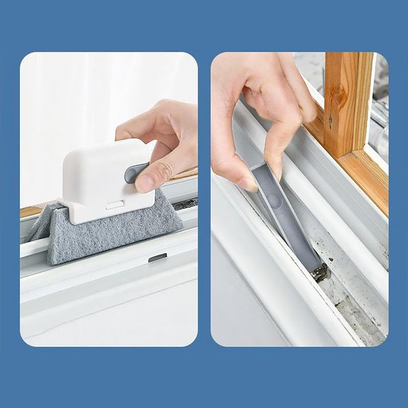 "Monikäyttöinen 2-in-1 urien puhdistustyökalu, harmaa ja oranssi, ergonominen muotoilu, täydellinen ikkunoille ja kaihtimille