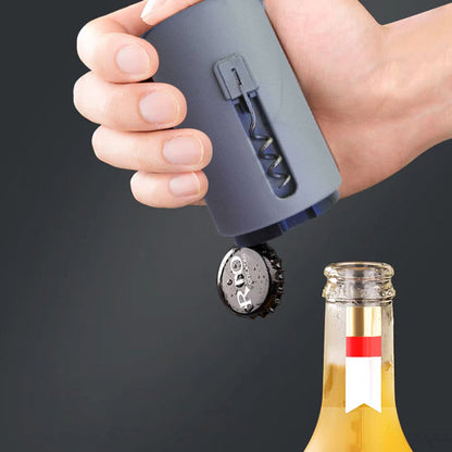 "Monikäyttöinen 3-in-1 pullonavaaja ruostumattomasta teräksestä, kompakti ja tyylikäs, eri värivaihtoehdot."