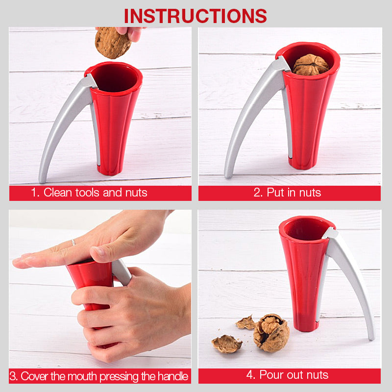 Monikäyttöinen alumiininen pähkinänkuorimalaite, ergonominen muotoilu, helppokäyttöinen keittiöväline, sopii eri pähkinöille.