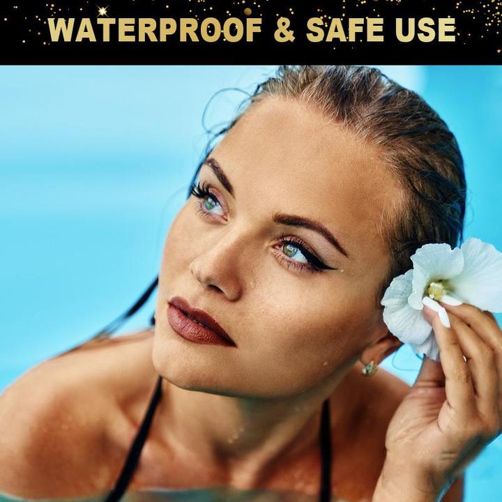 "Moniväriset eyeliner- ja ripsitarrat aseteltuina kauniisti. Näyttävät, uudelleen käytettävät, vedenkestävät ja unisex."