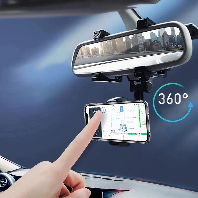 Musta 360° kääntyvä auton puhelinteline, yksi käsi käyttö, tyylikäs muotoilu, PP-materiaali, auton lisävaruste.