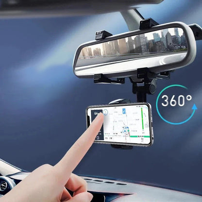 Musta 360° kääntyvä auton puhelinteline, yksi käsi käyttö, tyylikäs muotoilu, PP-materiaali, auton lisävaruste.