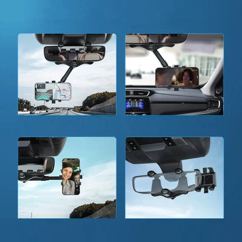 Musta 360° kääntyvä auton puhelinteline, yksi käsi käyttö, tyylikäs muotoilu, PP-materiaali, auton lisävaruste.