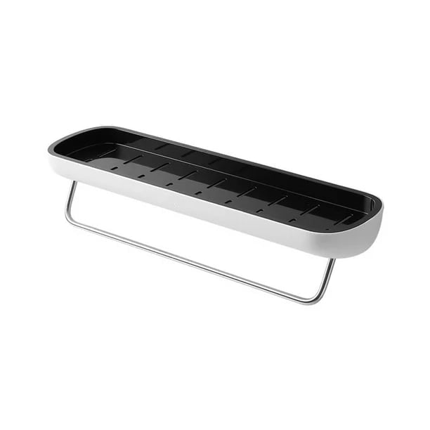 Musta/harmaa ylellinen muovinen suihkuhylly ilman porausta, moderni muotoilu, kestävä materiaali, kylpyhuoneen järjestelyyn.