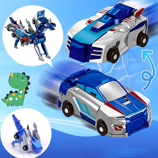 Muuntuva leluauto, joka muuttuu dinosaurukseksi tai yksisarviseksi, värikäs ja kestävä lasten lelu autoteemalla.