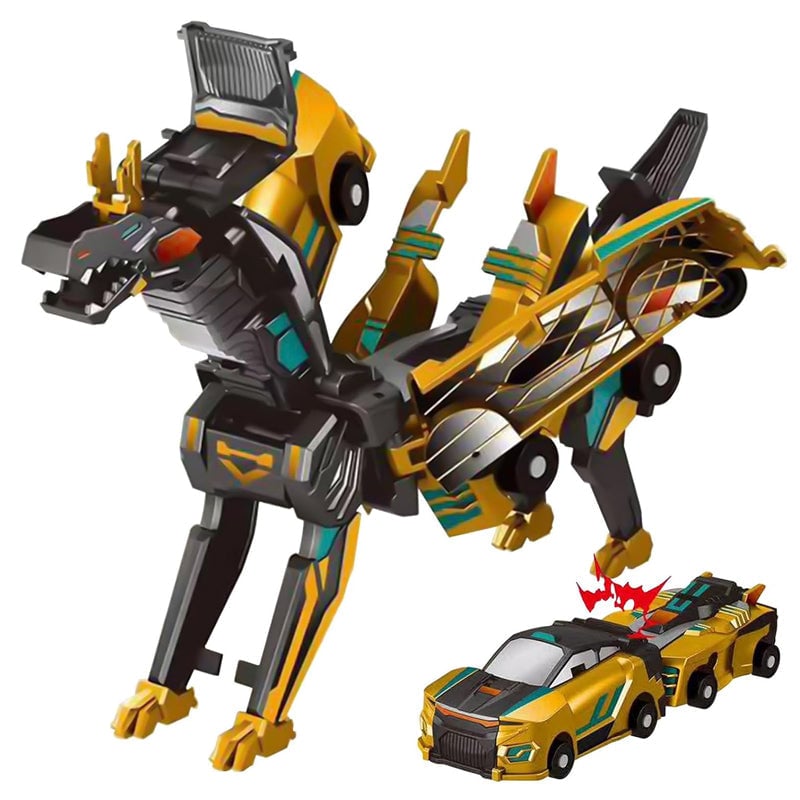 Muuntuva leluauto, joka muuttuu dinosaurukseksi tai yksisarviseksi, värikäs ja kestävä lasten lelu autoteemalla.