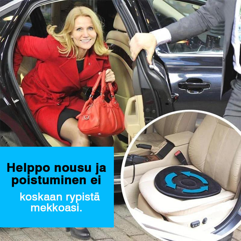 "Pyöreä autoilu- ja pyöräilytyyny, 360° kääntyvä, muistivaahtoa, musta, liukumaton pohja, mukava istuinalusta."