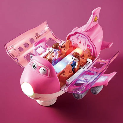 "Sininen ja vaaleanpunainen 360° pyörivä lentokonelelu toimii valo- ja ääniefektein, virkistää mielikuvitusta."