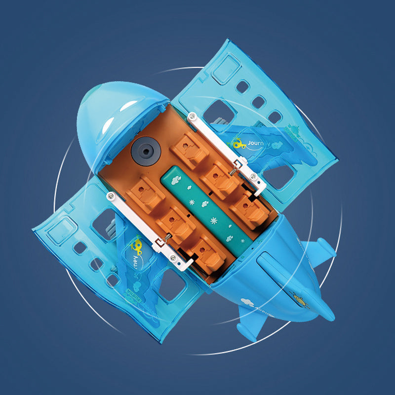 "Sininen ja vaaleanpunainen 360° pyörivä lentokonelelu toimii valo- ja ääniefektein, virkistää mielikuvitusta."