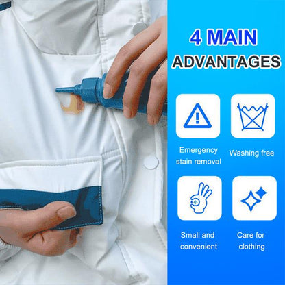 "Tehokas vaatevärjäytyvä tahranpoistoaine, kirkas neste, vihreä etiketti, mukana käyttöohjeet."