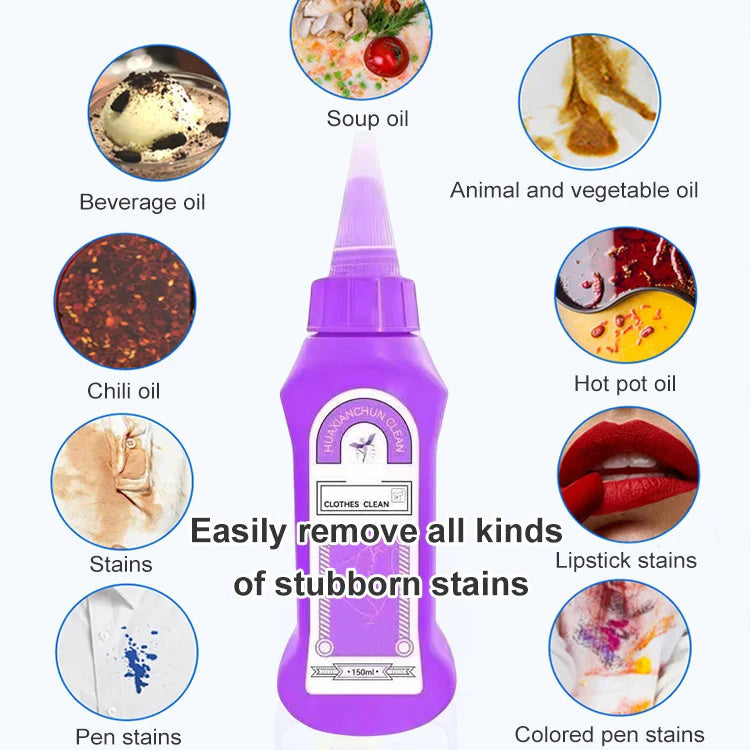 "Tehokas vaatevärjäytyvä tahranpoistoaine, kirkas neste, vihreä etiketti, mukana käyttöohjeet."