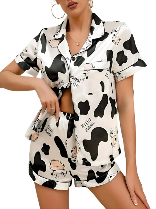 "Tyylikäs multivärinen naisten satiini pijama setti, klassiset piped-yksityiskohdat, elastinen vyötärö, ylellinen ilme."