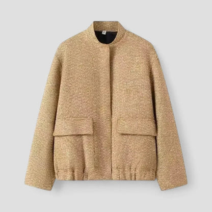 "Tyylikäs naisten paljettibomber-takki musta/beige, kiiltävä glamour, korostaa vyötäröä, imarteleva siluetti."