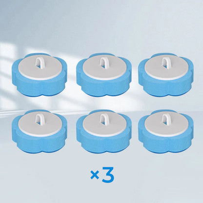 Valkoinen muovinen kertakäyttöinen WC-puhdistustyökalu kirkkaalla taustalla, esillä harja ja säilytyskaukalo.