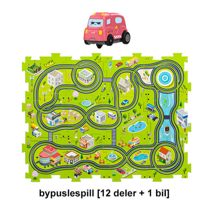 "Värikäs lasten DIY kaupunkikilparatapeli, monipuoliset palat, sähköautot, kehittää ongelmanratkaisua ja luovuutta."